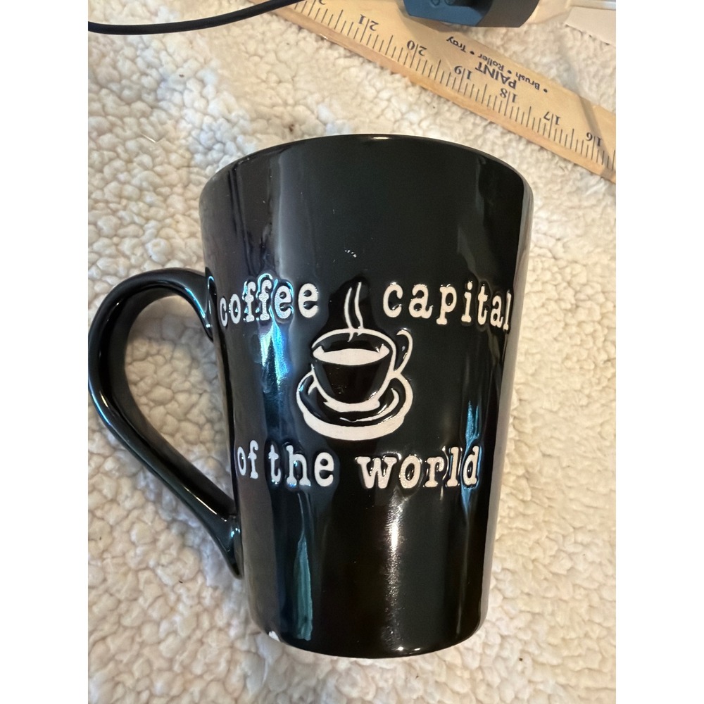 Seattle Coffee Capital of the World Black Ceramic Souvenir Mug SNCO Space Needle